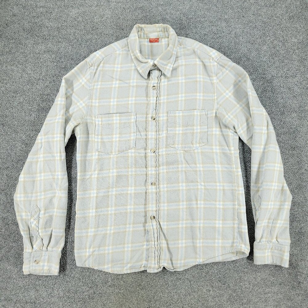 Big Star Button Shirt Men's Medium Gray Plaid Flannel Collar Long Sleeve Pocket